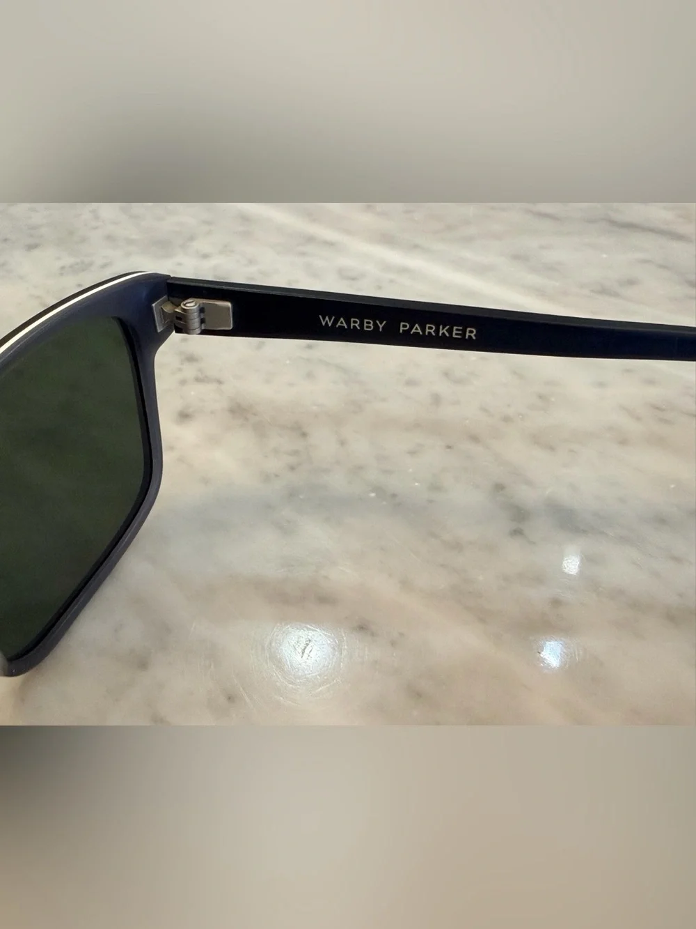 Warby Parker Navy Blue Frame Sunglasses with Green Lenses